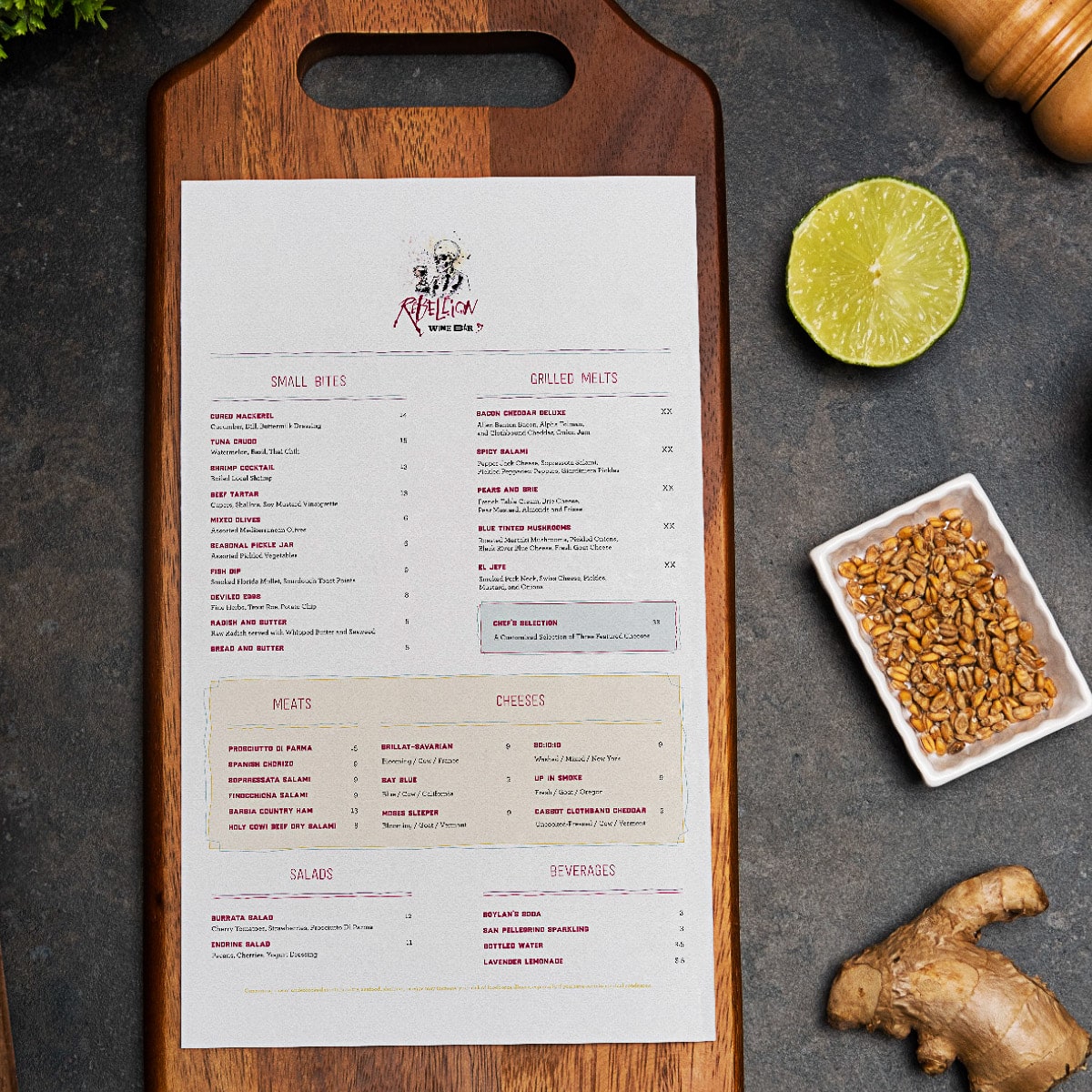 Rebellion Wine Bar -menu