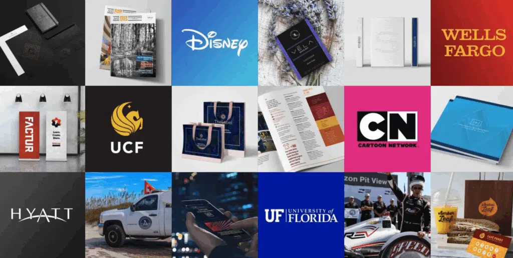 REMIXED branding agency Orlando client work portfolio featuring designs for Disney, Wells Fargo, Cartoon Network, UCF, Hyatt, and more.